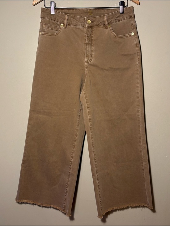 Melanie Lyne Pants - Melanie Lyne Wide Leg, Cropped Jeans, Tan/Mocha with Raw Hem, Sz. 10. Like new!